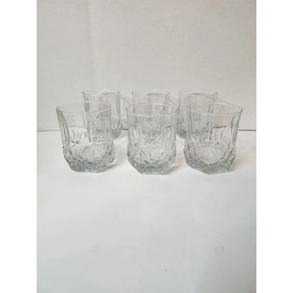 Lot Of 6 Cristal D’Arques Ashley Star Clear Cut Rocks Glasses 8 oz 3.5”